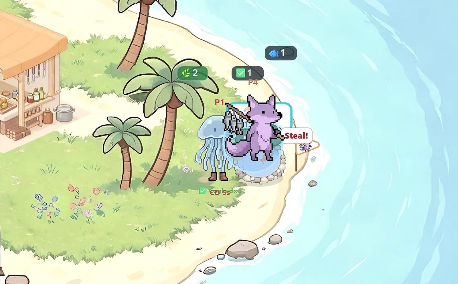 One player stealing from another player's catch